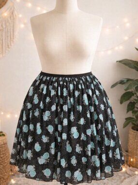 Torrid Black Teal Floral Polka Dot Skater Skirt Plus 4 Cottagecore Whimsigoth